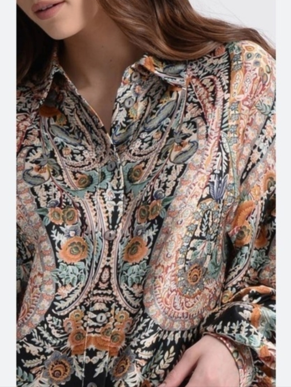 Intricate Paisley & Floral Button-Down Blouse | Boho Chic Long Sleeve